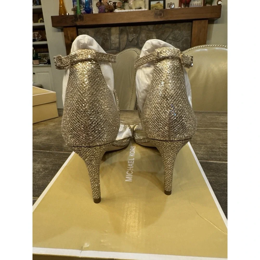 Michael Kors Ava Mid Glitter Mesh Heeled Sandal Size 9‎